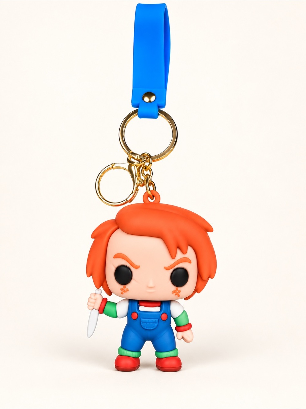 Blue Strap Horror Doll Keychain Blue Wristlet NEW